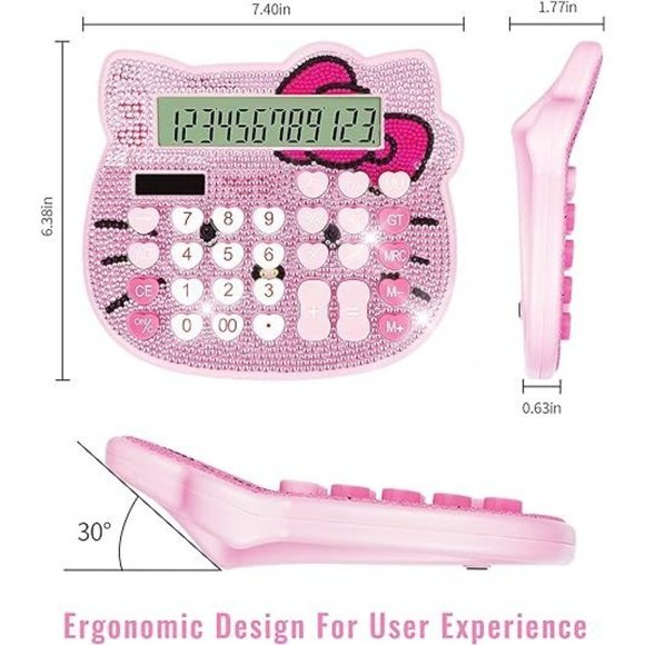 💕NEW Sparkling Bling Crystal Hello Kitty Pink Calculator 12 Digit LCD Di… - Picture 3 of 5